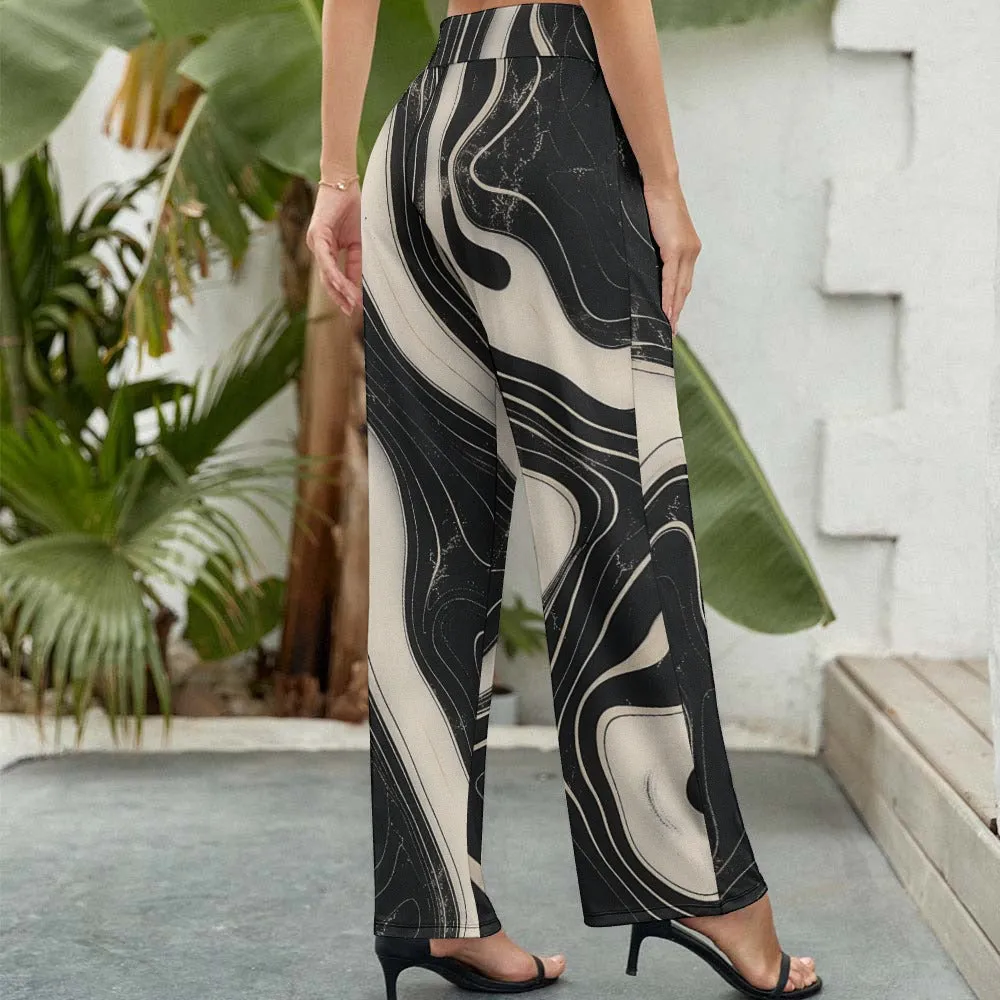 Suminagashi Art Style Floating ink Elegant Pattern Women's Wide Leg Pants