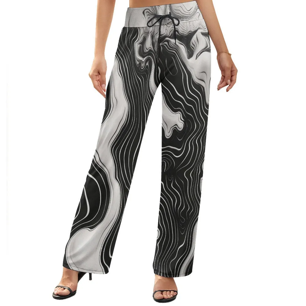 Suminagashi Art Style Floating ink Elegant Pattern Women's Wide Leg Pants