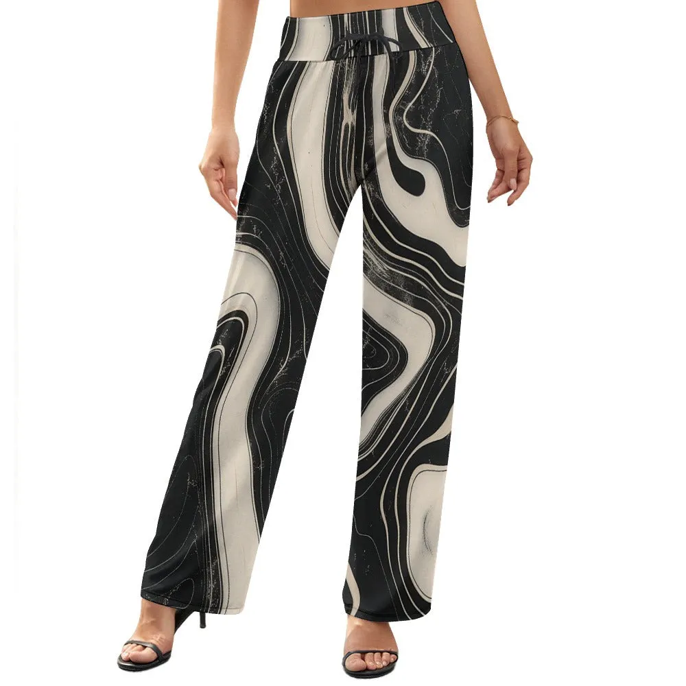 Suminagashi Art Style Floating ink Elegant Pattern Women's Wide Leg Pants
