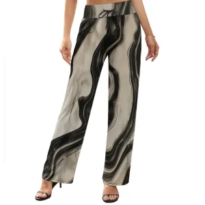 Suminagashi Art Style Floating ink Elegant Pattern Women's Wide Leg Pants