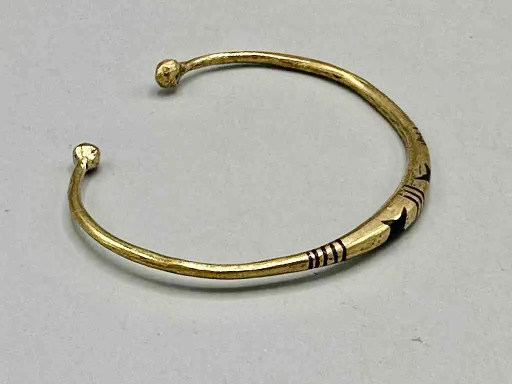 Tuareg Double Star Multiple Inlay Thin Brass Bracelet