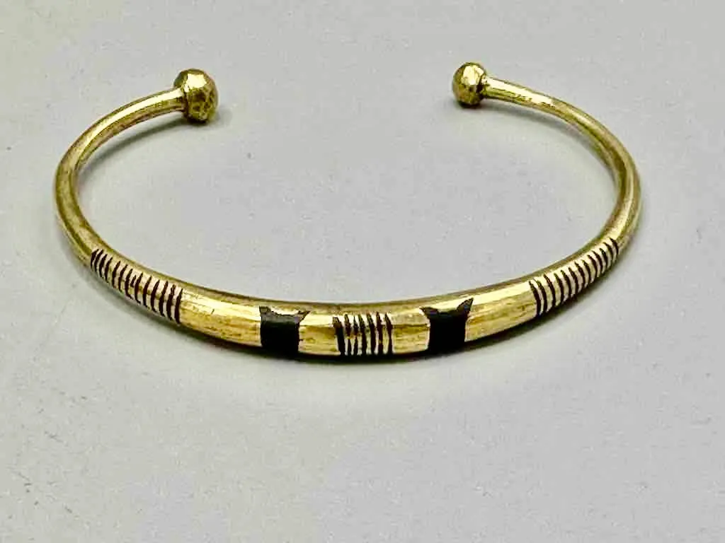 Tuareg Double Star Multiple Stripe Inlay Brass Bracelet