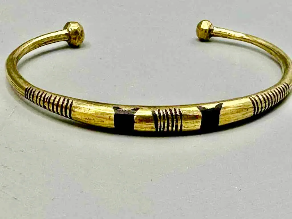 Tuareg Double Star Multiple Stripe Inlay Brass Bracelet