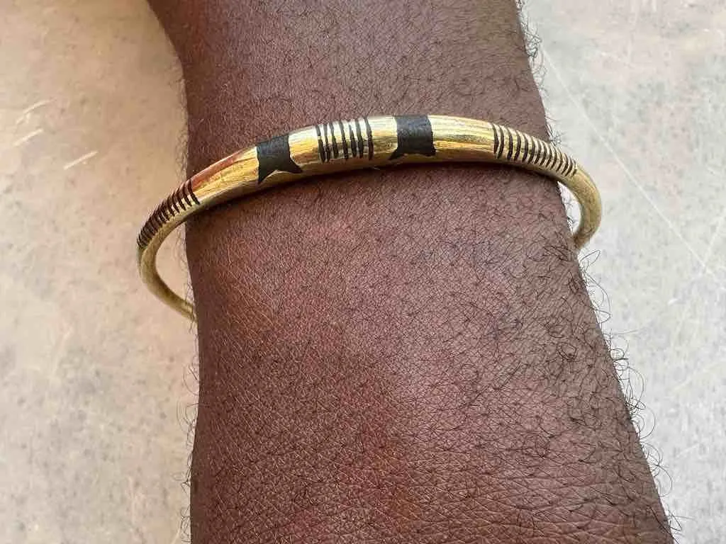 Tuareg Double Star Multiple Stripe Inlay Brass Bracelet