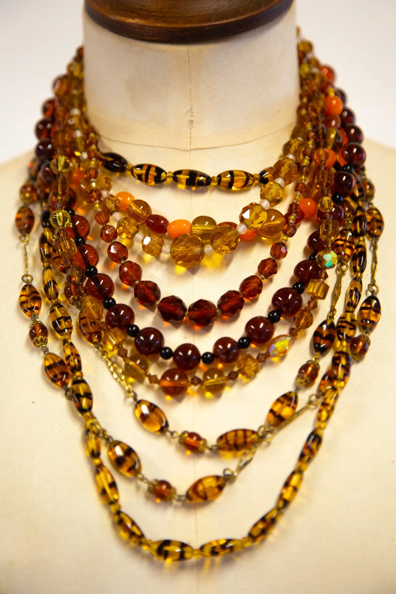 Vintage 1930s Double Amber Stripe Glass Necklace
