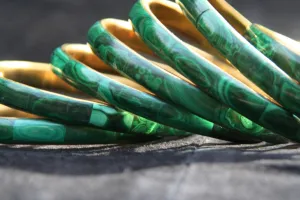 Vintage African Malachite Bronze Bangle Bracelet Congo DRC - Free Shipping U.S.