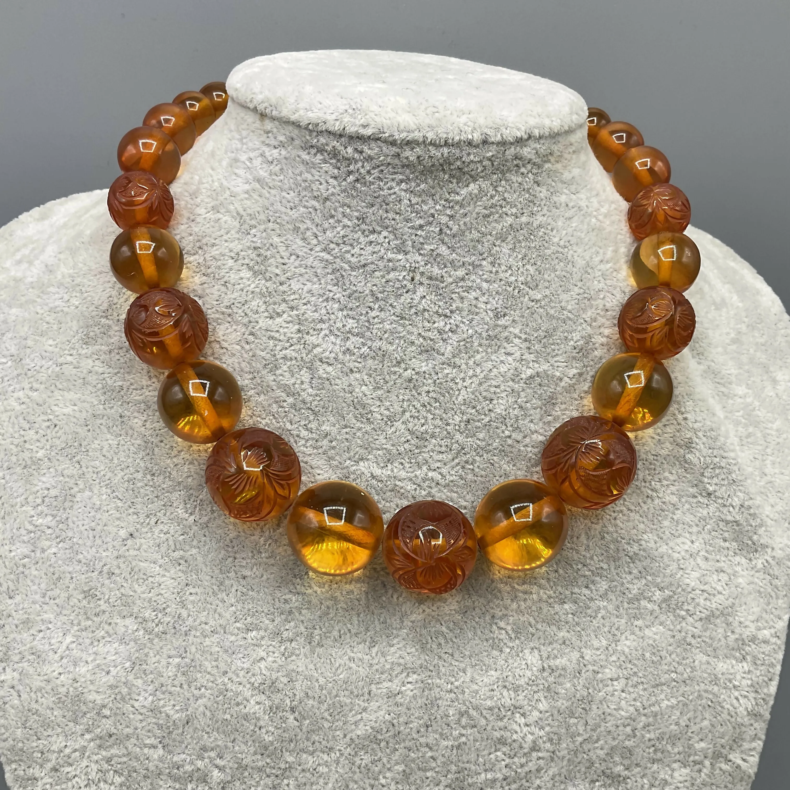 Vintage carved amber plastic necklace