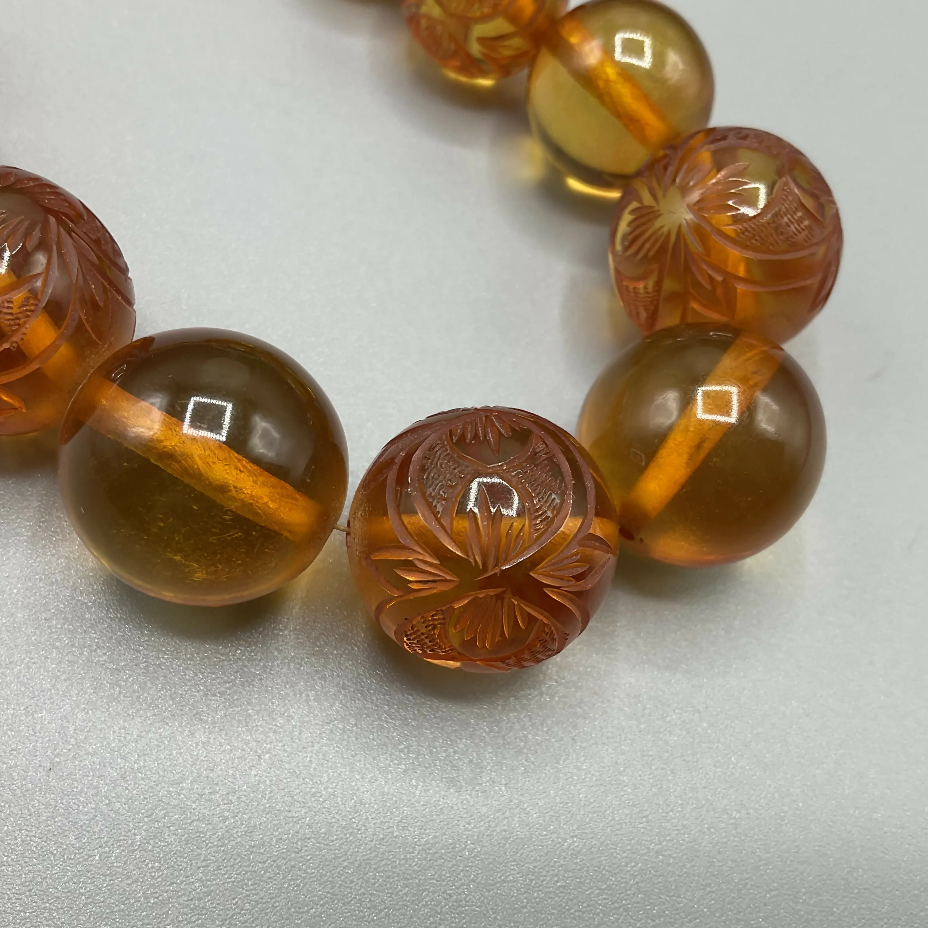 Vintage carved amber plastic necklace