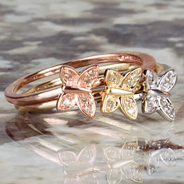 White Yellow Rose Gold Stackable Rings
