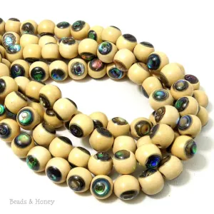 Whitewood with Abalone Shell Inlay Round 10mm (8 Inch Strand)