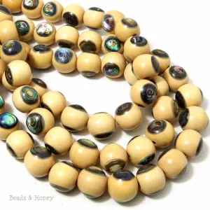 Whitewood with Abalone Shell Inlay Round 12mm (8 Inch Strand)