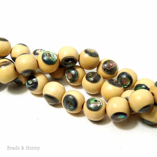 Whitewood with Abalone Shell Inlay Round 12mm (8 Inch Strand)