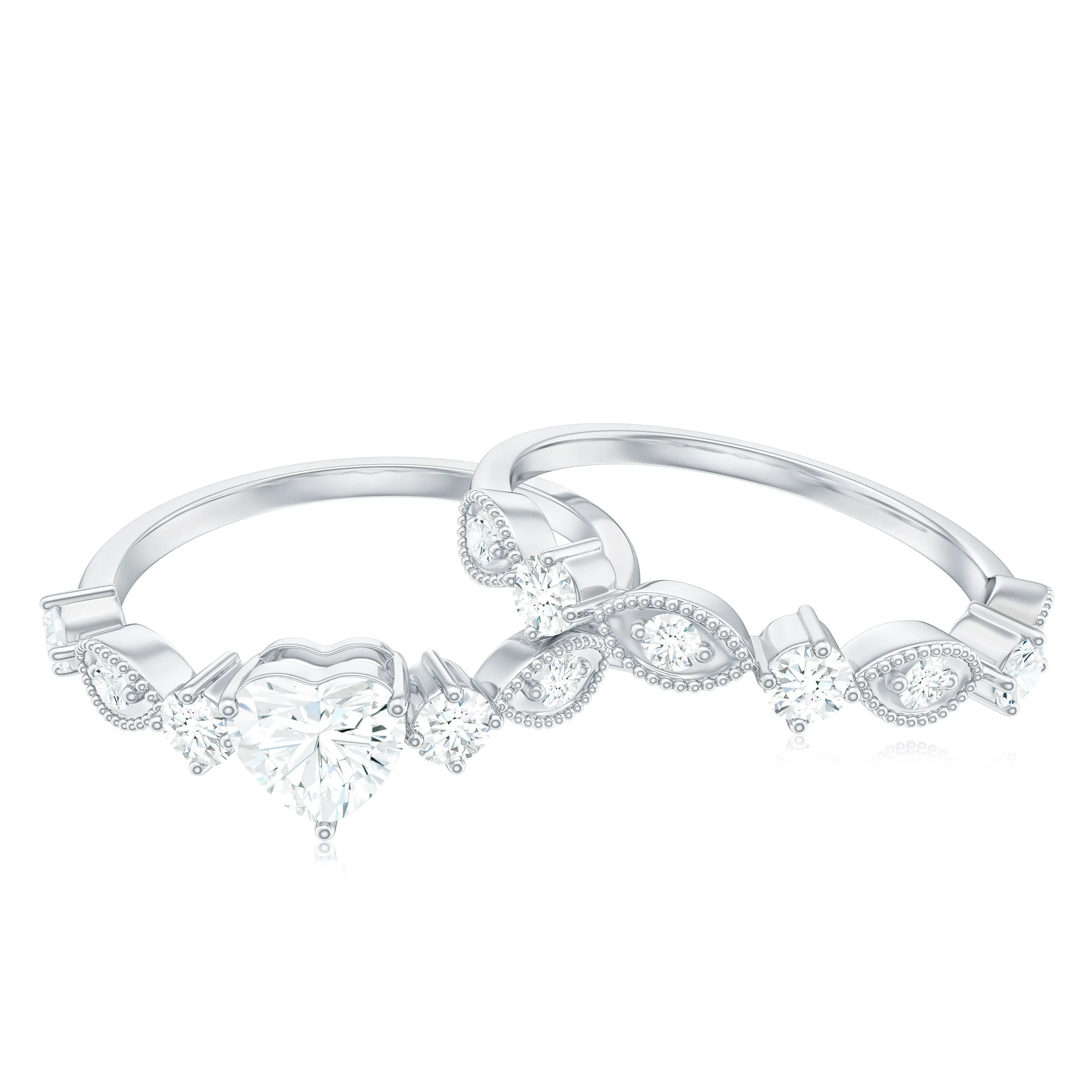 Zircon Bridal Wedding Ring Set with Matching Band